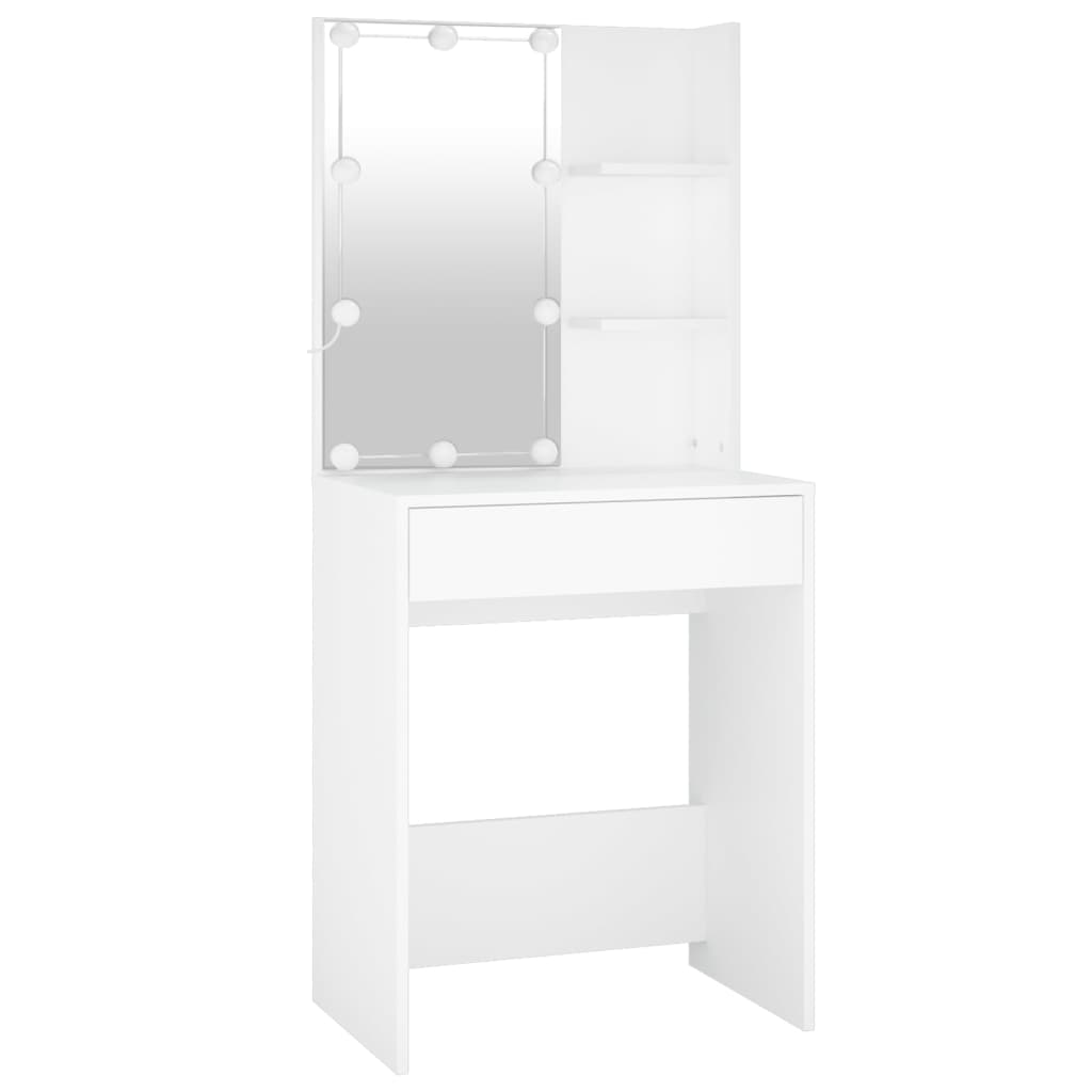 LED dressing table with cabinet white wood material