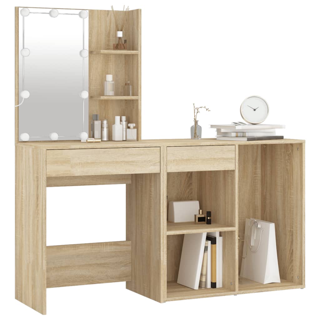 LED dressing table with cabinet Sonoma oak wood material