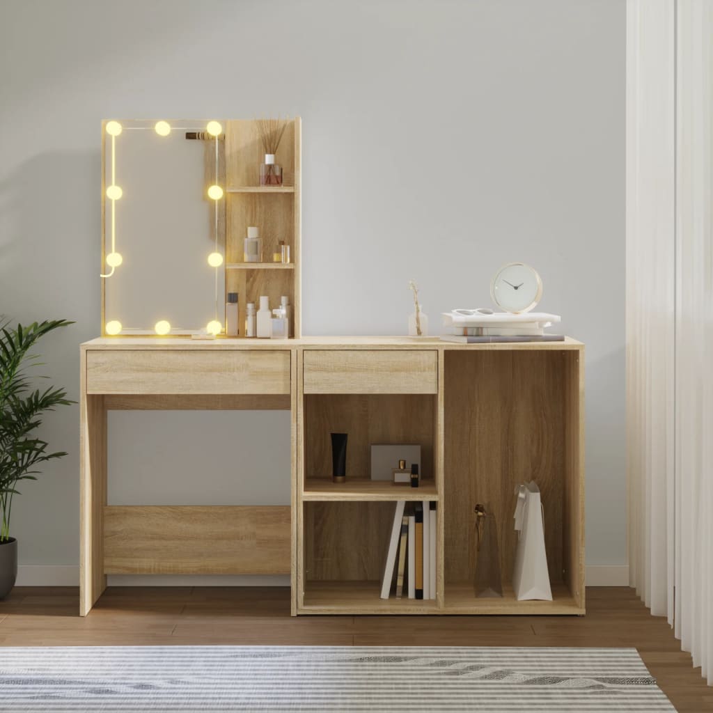 LED dressing table with cabinet Sonoma oak wood material