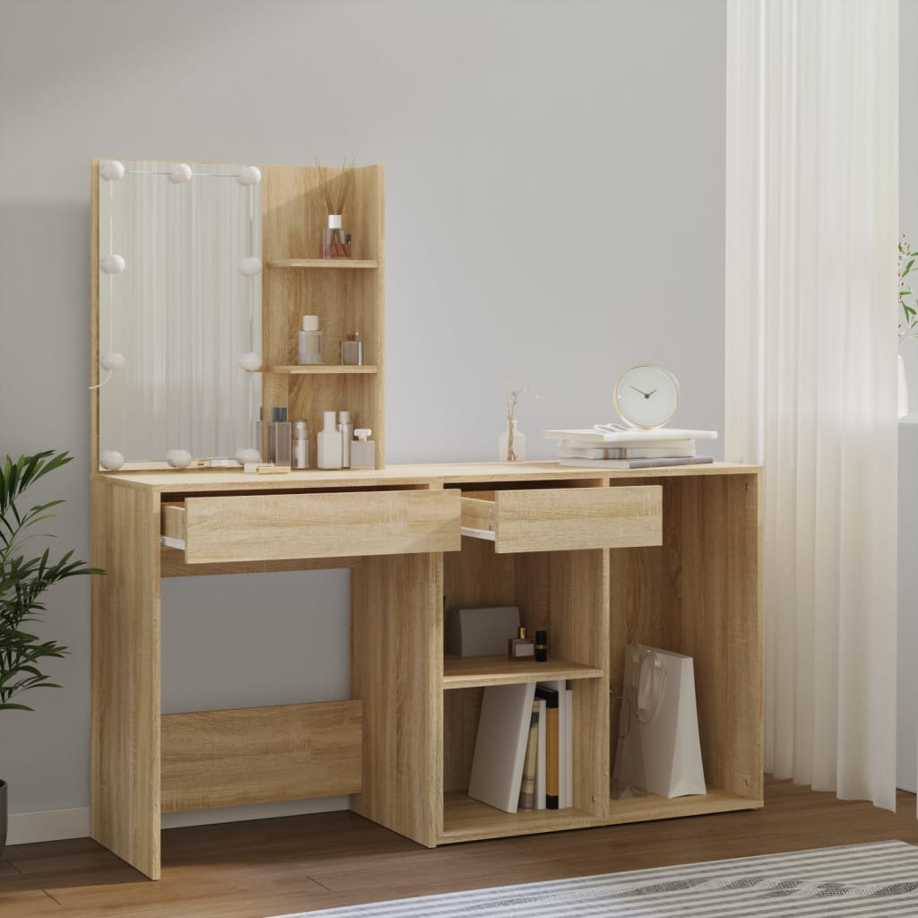 LED dressing table with cabinet Sonoma oak wood material