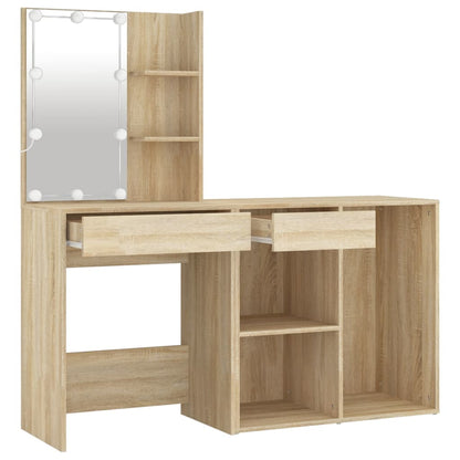 LED dressing table with cabinet Sonoma oak wood material