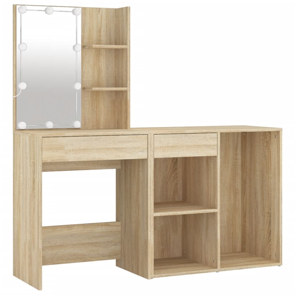 LED dressing table with cabinet Sonoma oak wood material