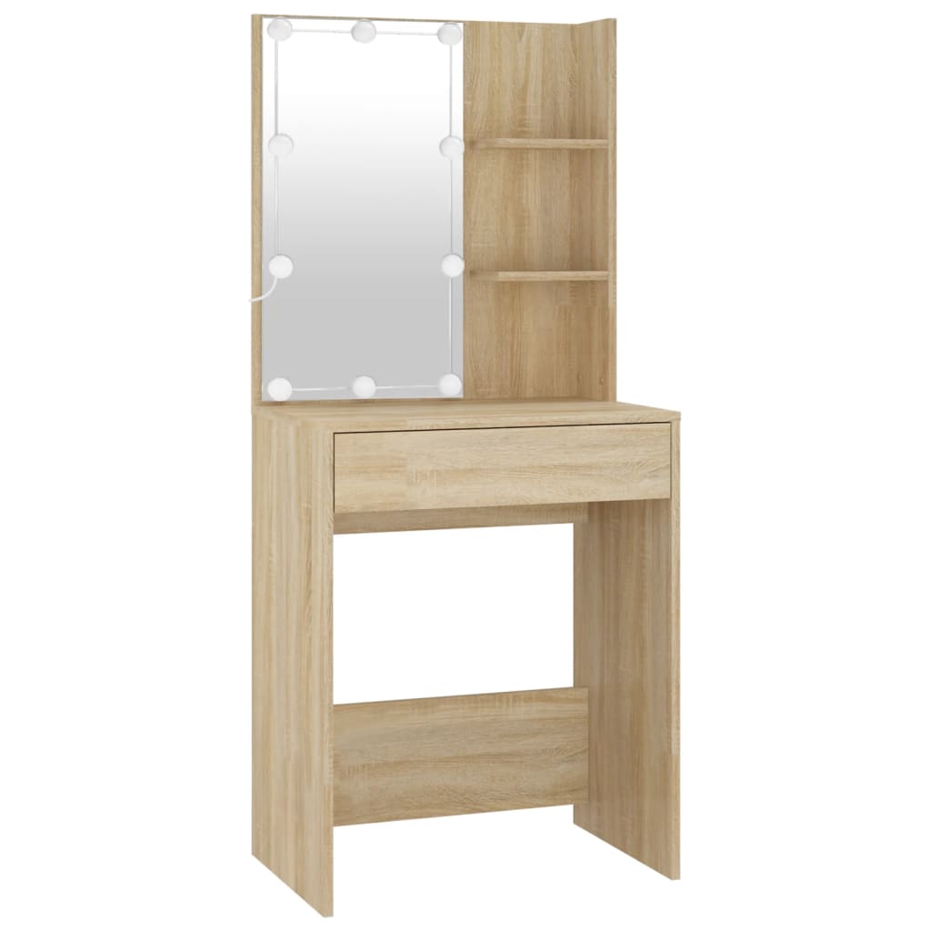 LED dressing table with cabinet Sonoma oak wood material