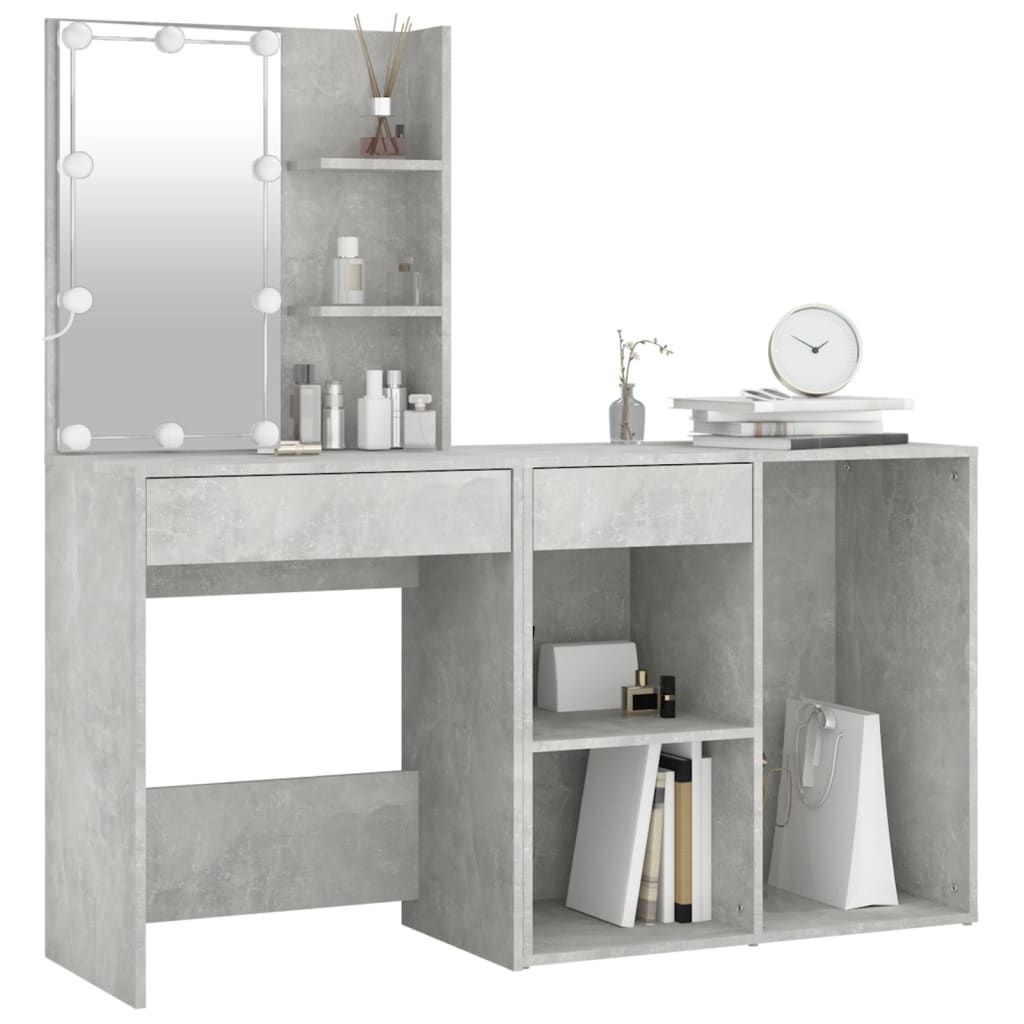 LED dressing table with cabinet concrete grey wood material