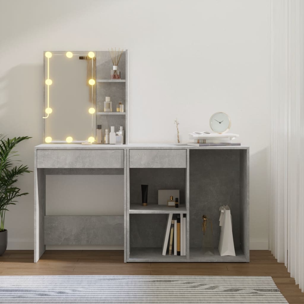 LED dressing table with cabinet concrete grey wood material