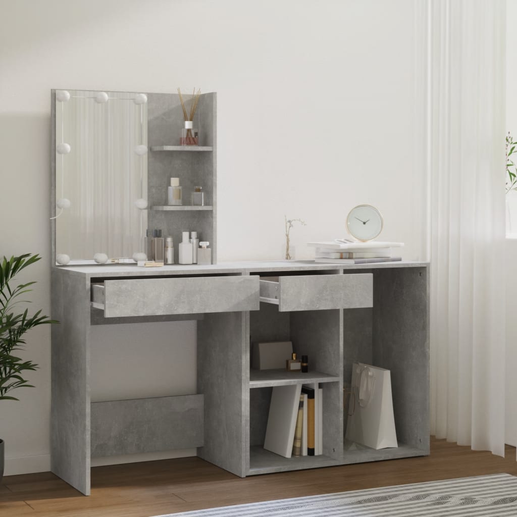 LED dressing table with cabinet concrete grey wood material