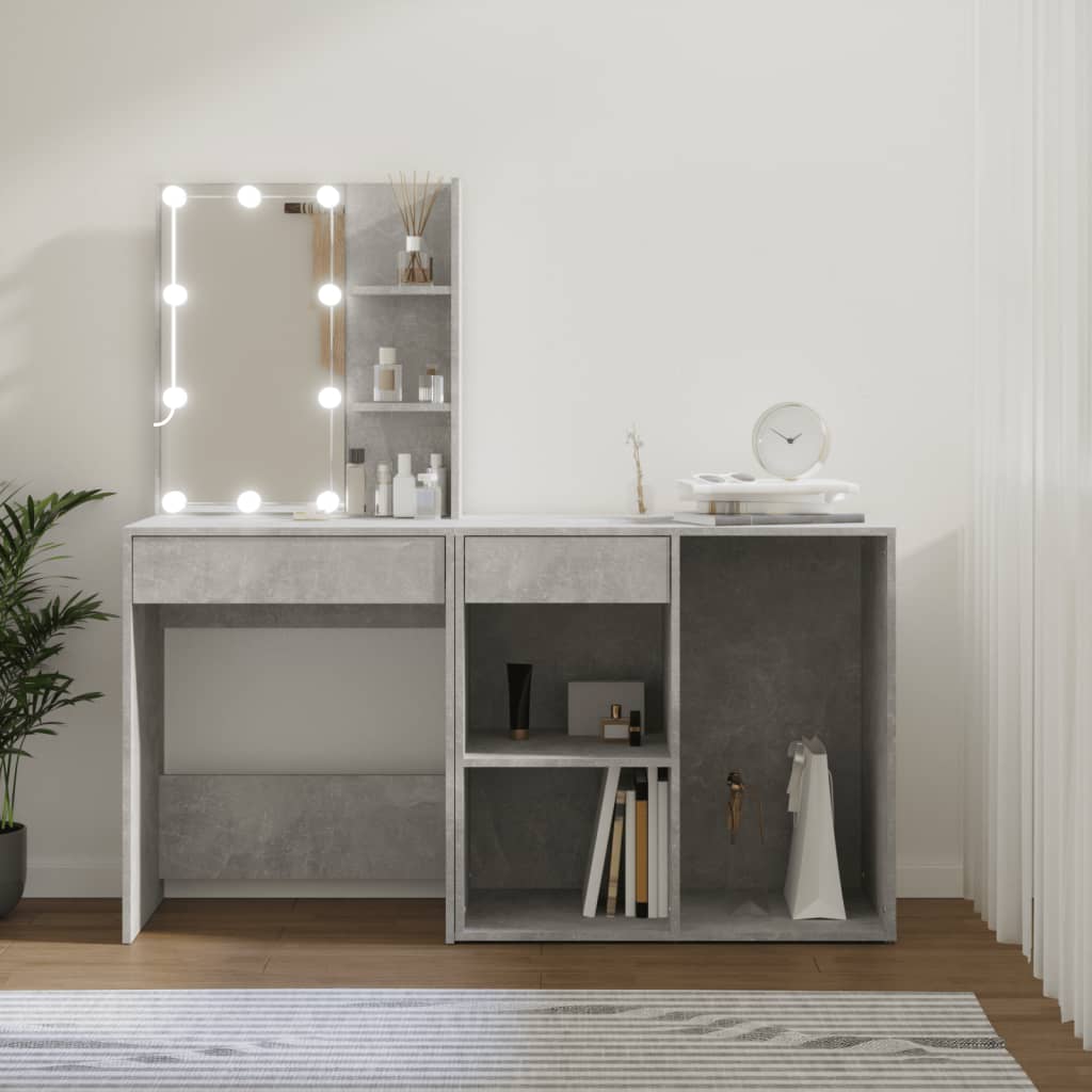 LED dressing table with cabinet concrete grey wood material