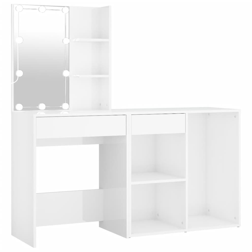 LED dressing table with cabinet high gloss white wood material