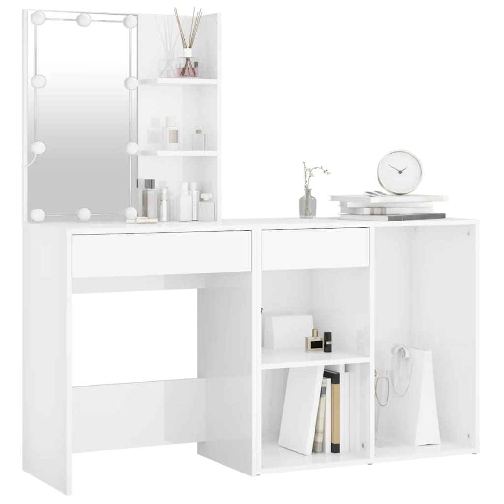 LED dressing table with cabinet high gloss white wood material