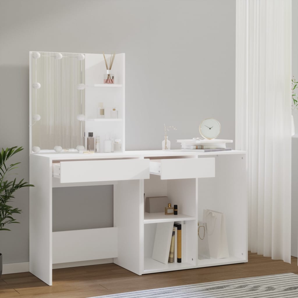 LED dressing table with cabinet high gloss white wood material