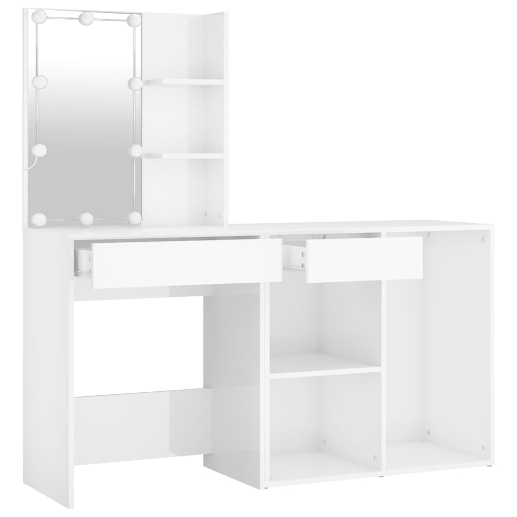 LED dressing table with cabinet high gloss white wood material