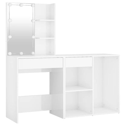 LED dressing table with cabinet high gloss white wood material