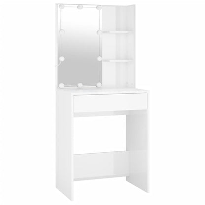 LED dressing table with cabinet high gloss white wood material