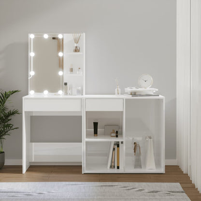 LED dressing table with cabinet high gloss white wood material