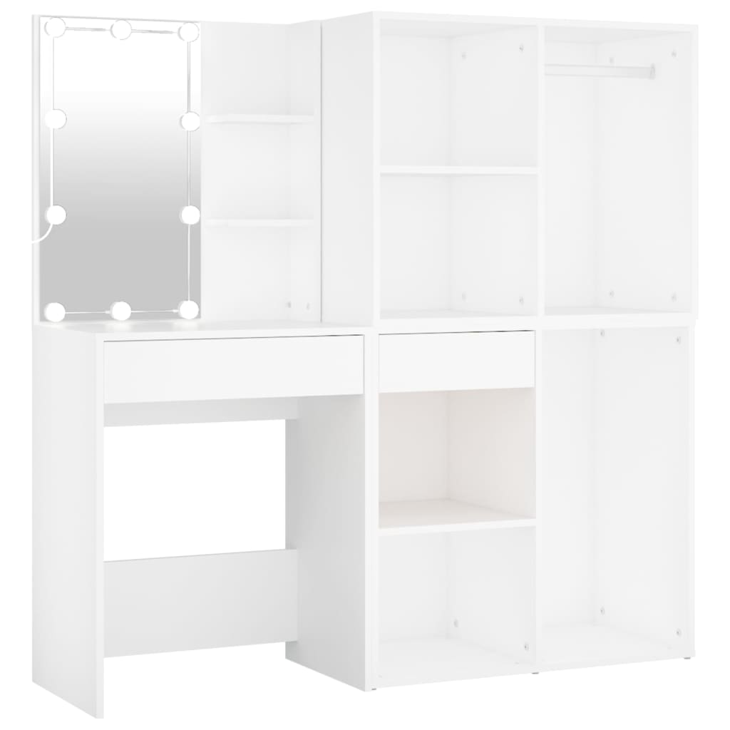 LED dressing table with 2 cabinets white wood material