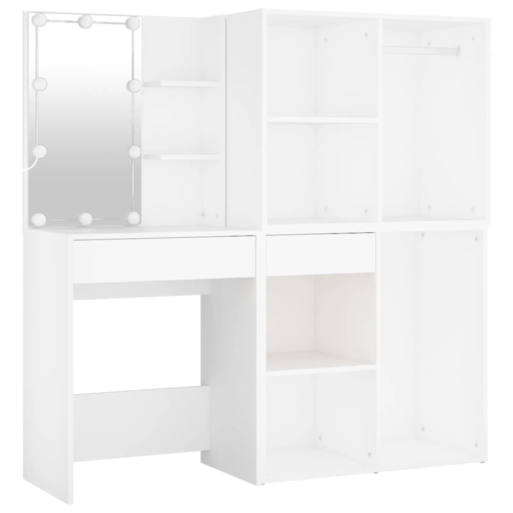 LED dressing table with 2 cabinets white wood material