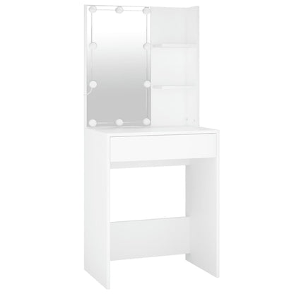 LED dressing table with 2 cabinets white wood material