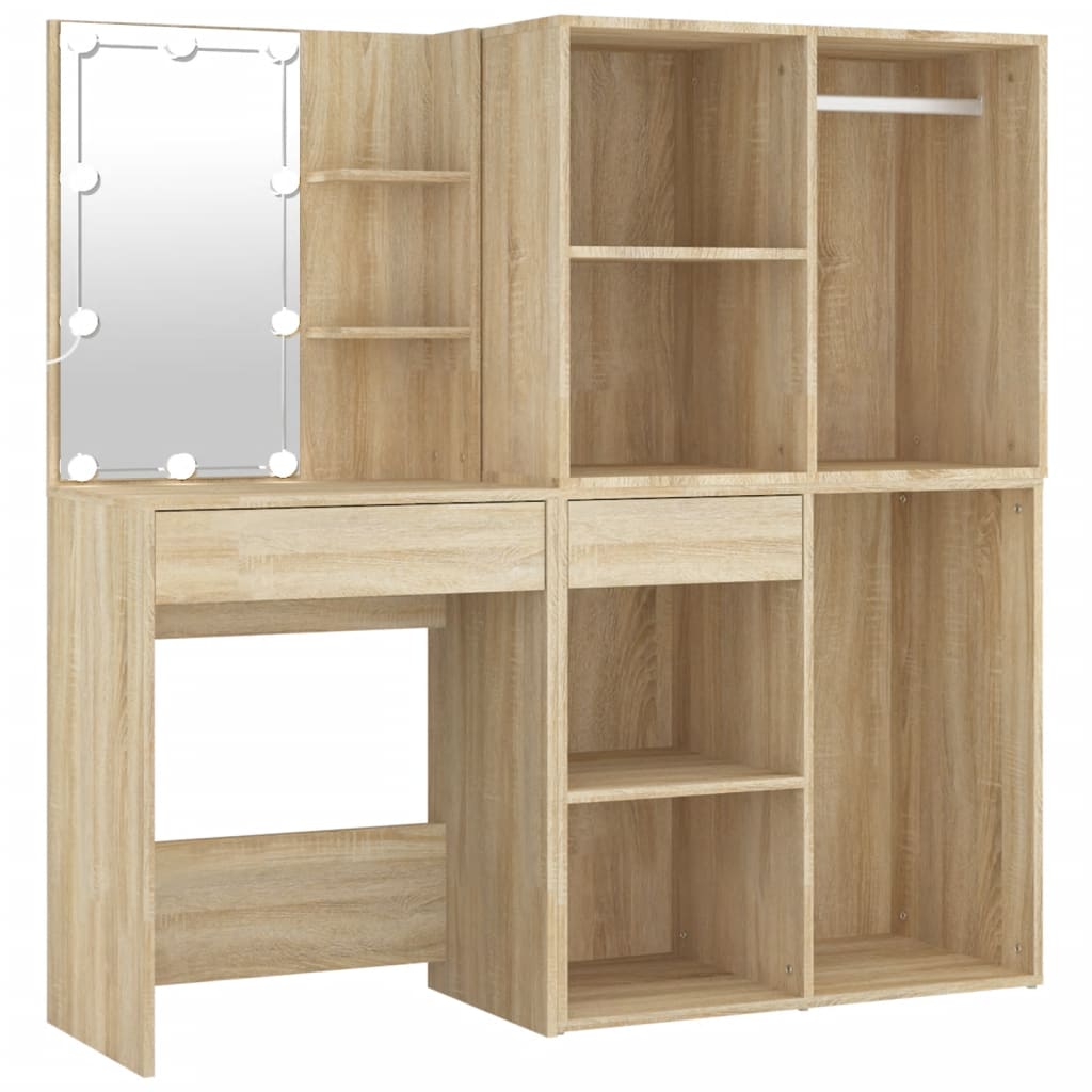 LED dressing table with 2 cabinets Sonoma oak wood material