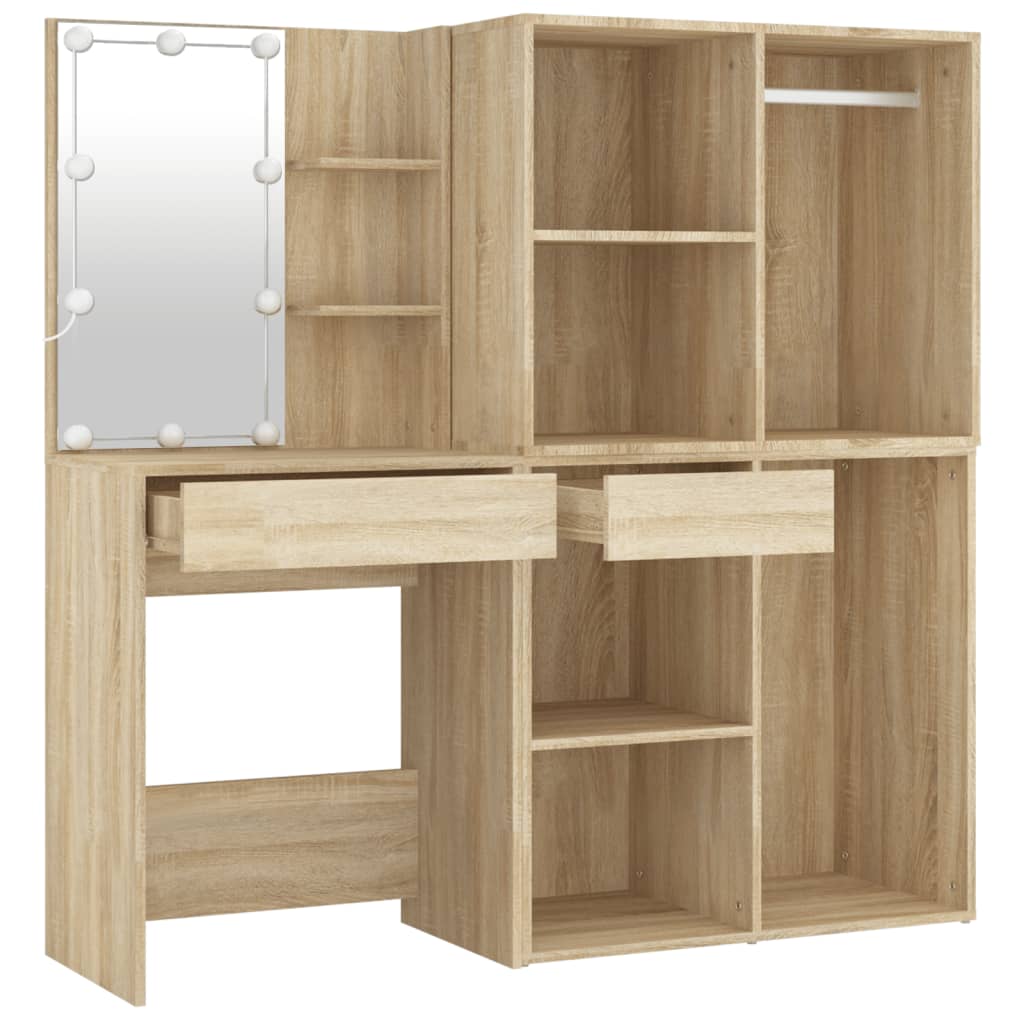 LED dressing table with 2 cabinets Sonoma oak wood material