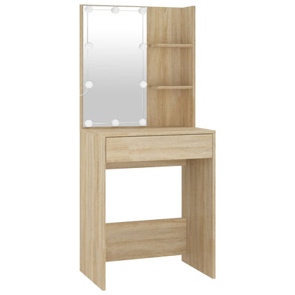 LED dressing table with 2 cabinets Sonoma oak wood material