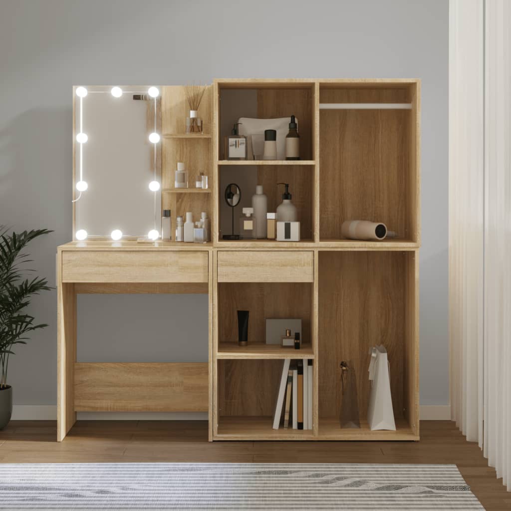 LED dressing table with 2 cabinets Sonoma oak wood material