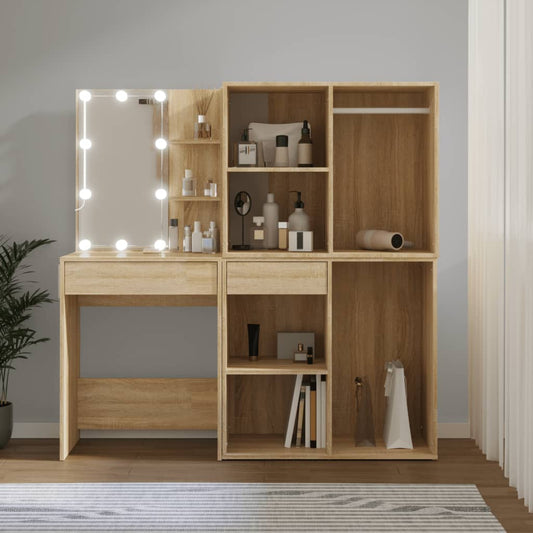 LED dressing table with 2 cabinets Sonoma oak wood material