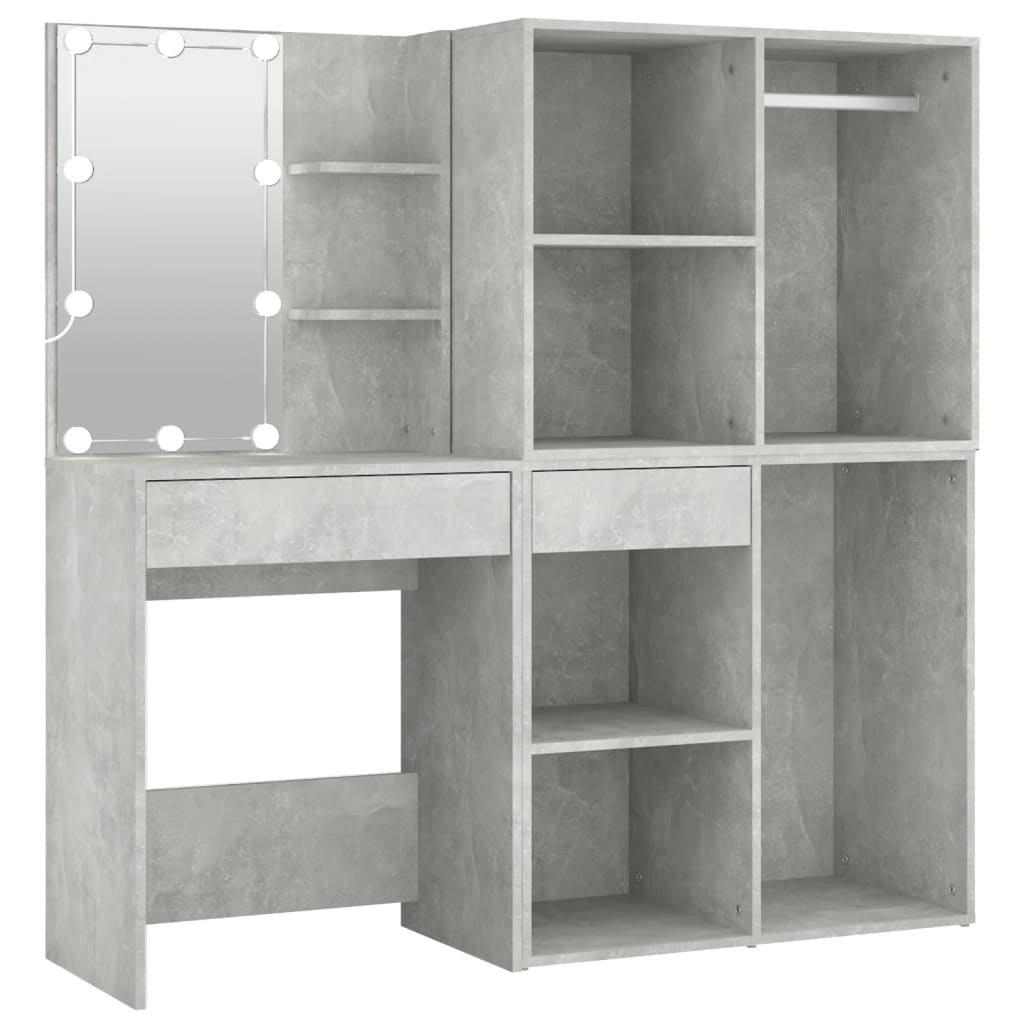 LED dressing table with 2 cabinets concrete grey wood material