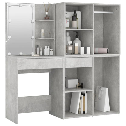 LED dressing table with 2 cabinets concrete grey wood material