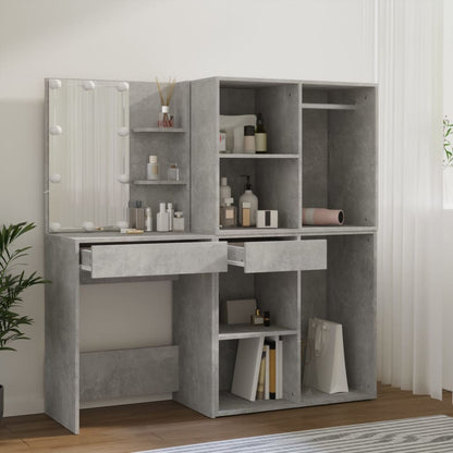 LED dressing table with 2 cabinets concrete grey wood material