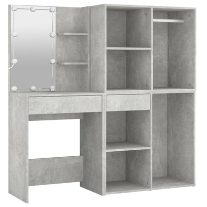 LED dressing table with 2 cabinets concrete grey wood material