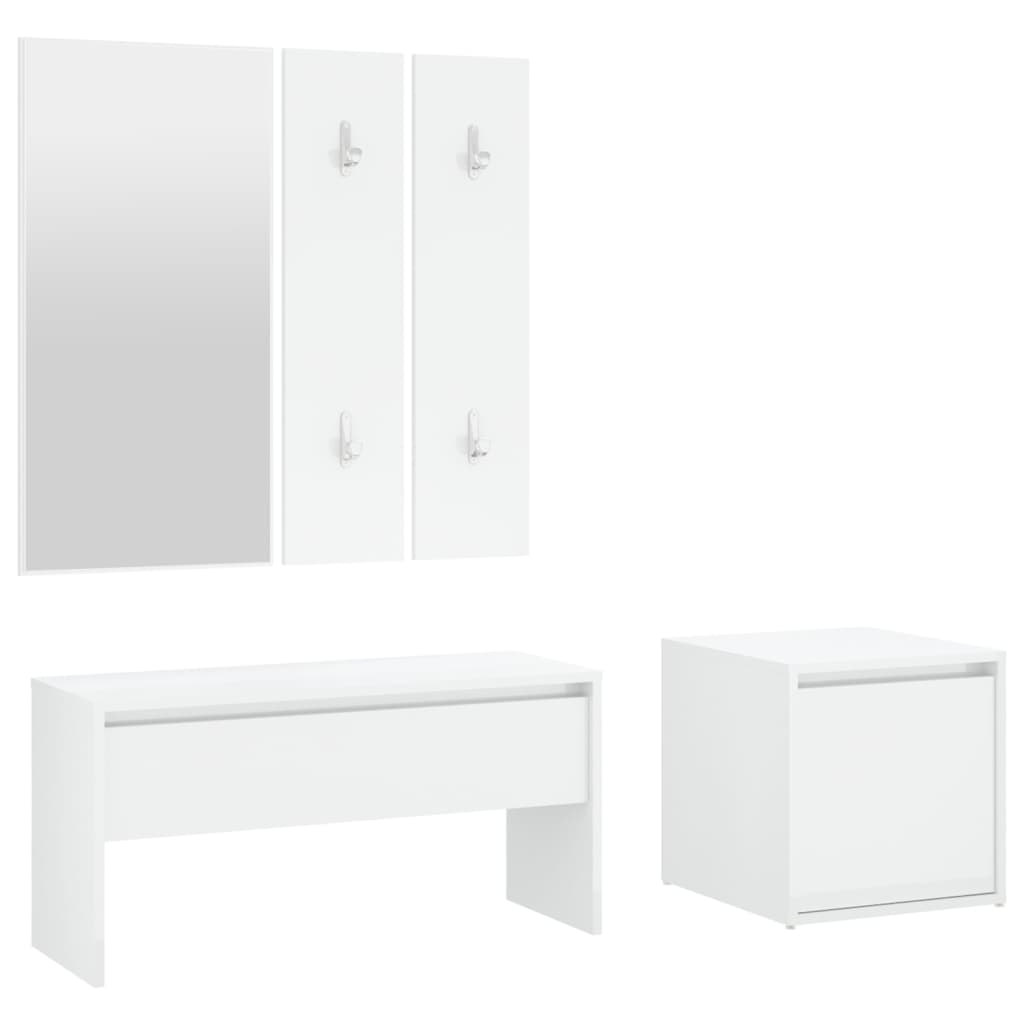 Hallway furniture set high gloss white wood material