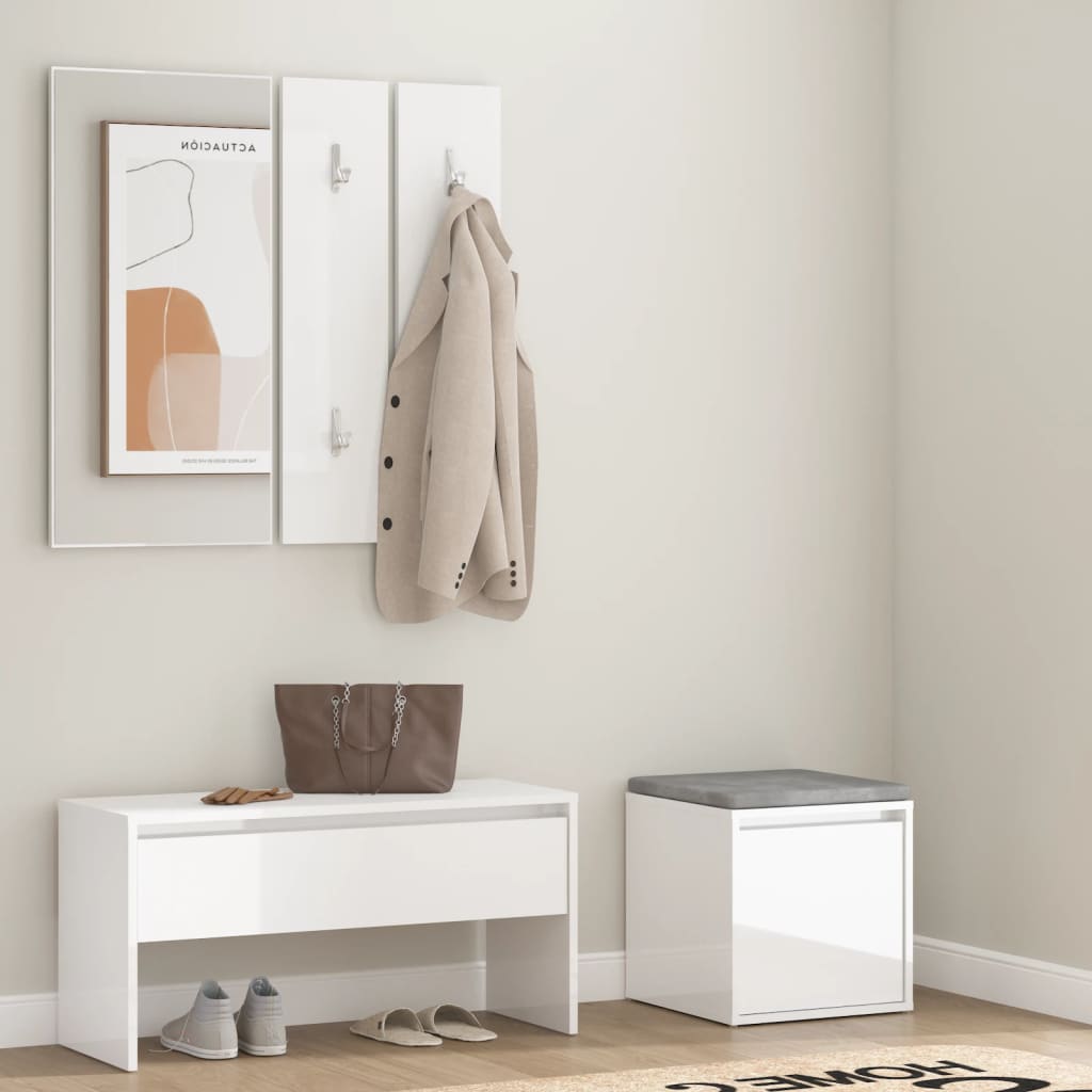 Hallway furniture set high gloss white wood material