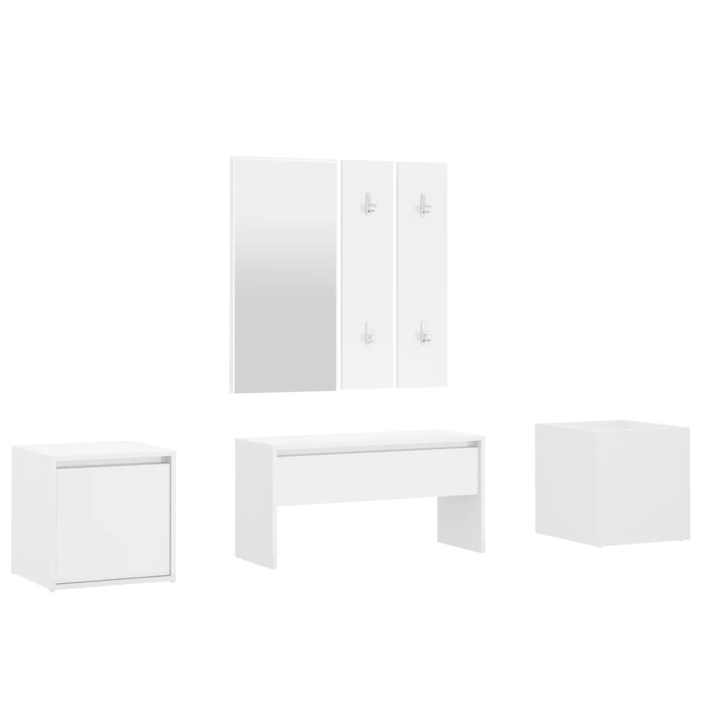 Hallway furniture set high gloss white wood material