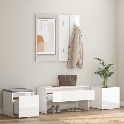 Hallway furniture set high gloss white wood material