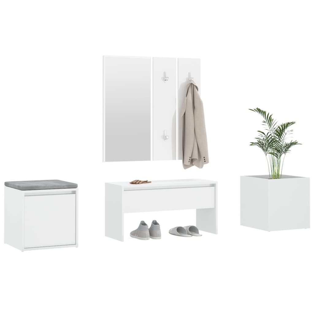 Hallway furniture set high gloss white wood material