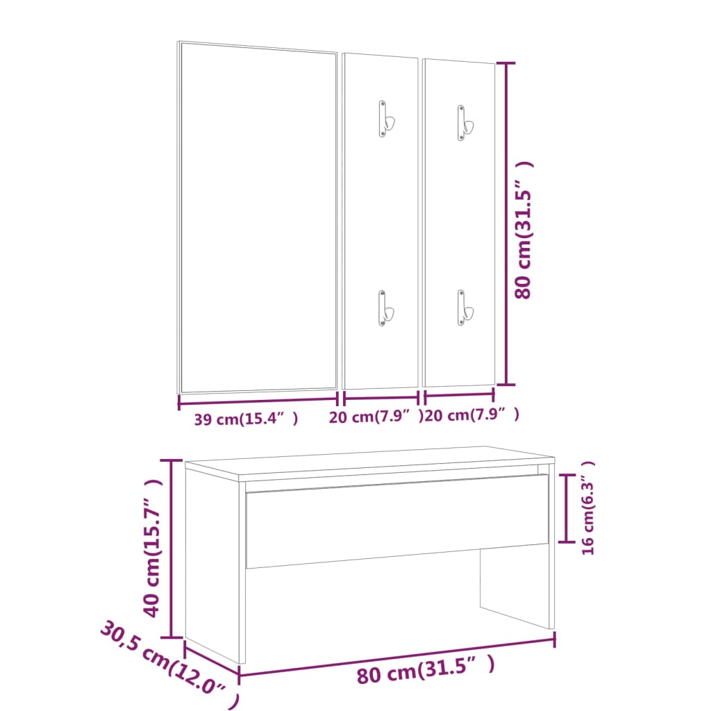 Hallway furniture set high gloss white wood material