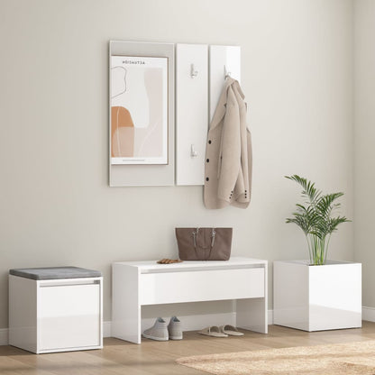 Hallway furniture set high gloss white wood material