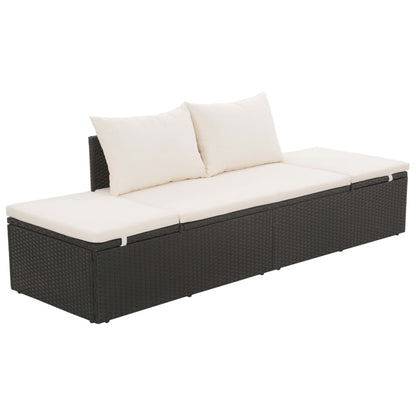 Outdoor-Lounge-Bett mit Polster & Kissen Poly Rattan Schwarz