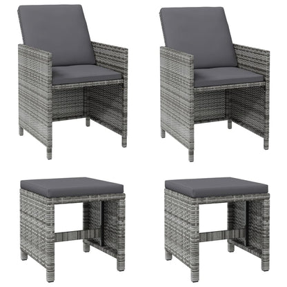 4-piece garden chair and stool set poly rattan grey