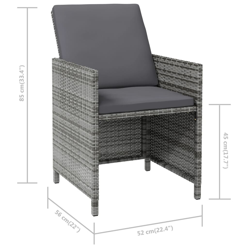 4-piece garden chair and stool set poly rattan grey