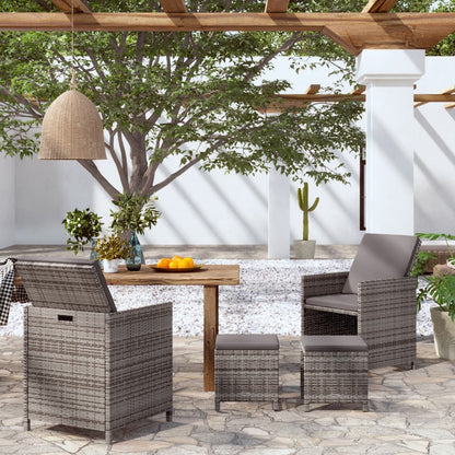 4-piece garden chair and stool set poly rattan grey