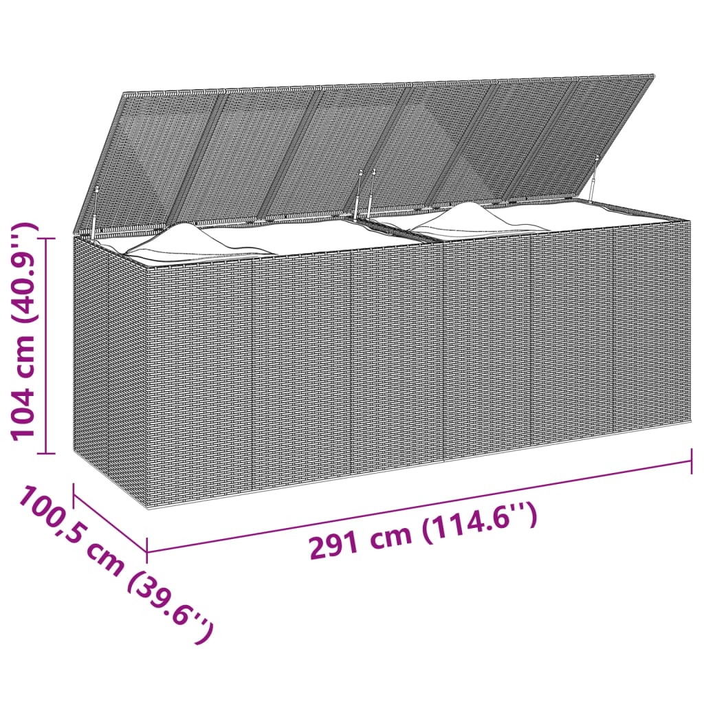 Garten-Kissenbox PE Rattan 291x100,5x104 cm Braun