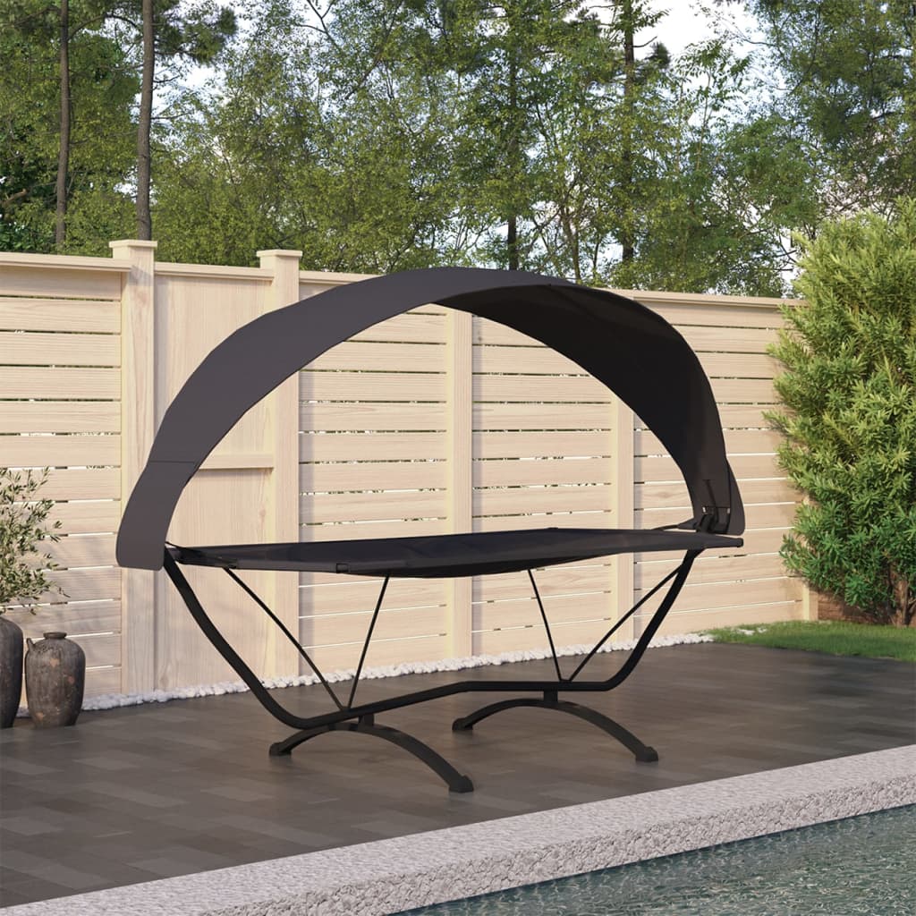 Outdoor-Loungebett mit Dach Schwarz Stahl und Oxford-Stoff