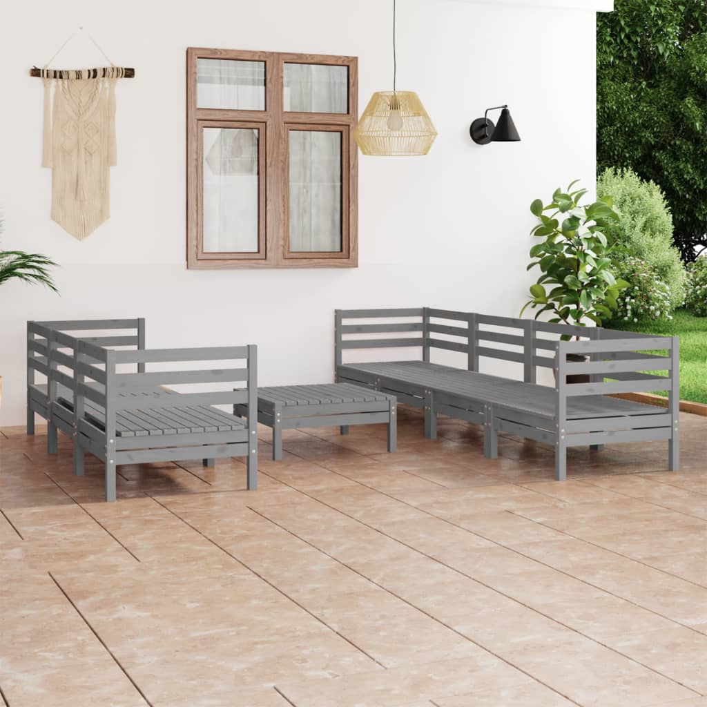 8-tlg. Garten-Lounge-Set Grau Kiefer Massivholz