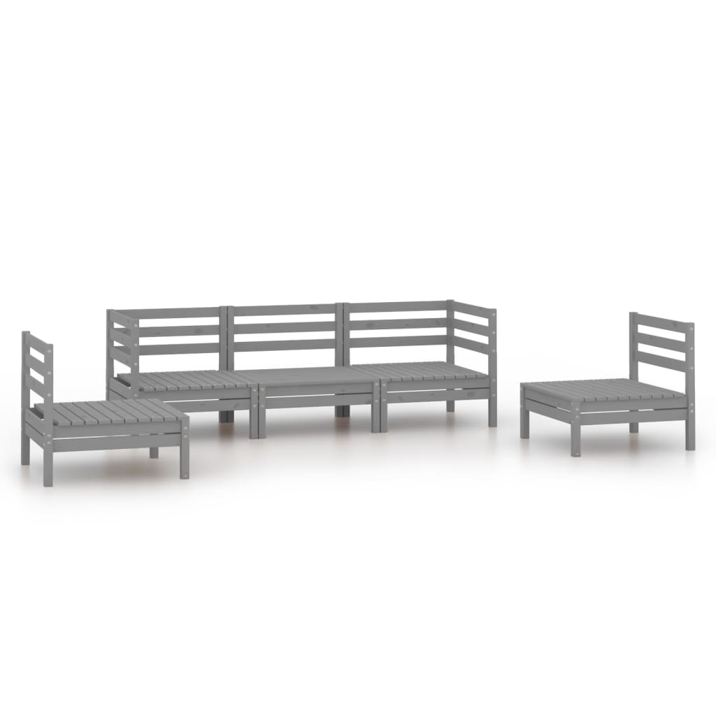 5-tlg. Garten-Lounge-Set Grau Kiefer Massivholz