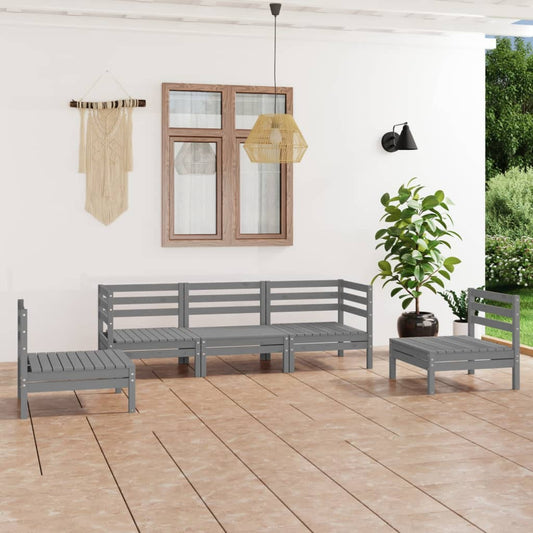 5-tlg. Garten-Lounge-Set Grau Kiefer Massivholz