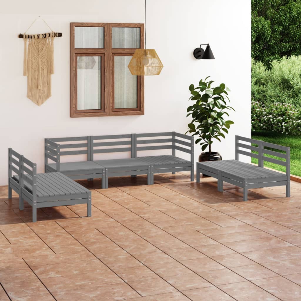 7-tlg. Garten-Lounge-Set Grau Massivholz Kiefer