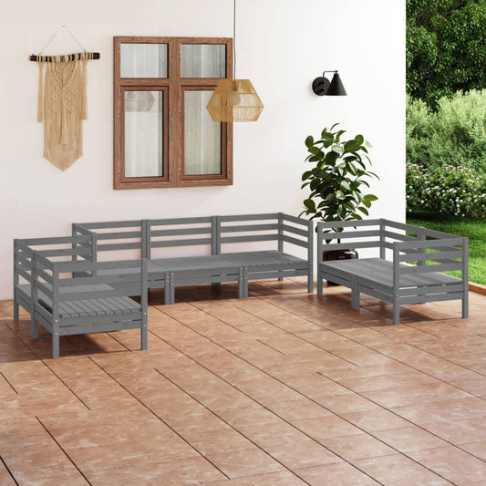 7-tlg. Garten-Lounge-Set Grau Massivholz Kiefer