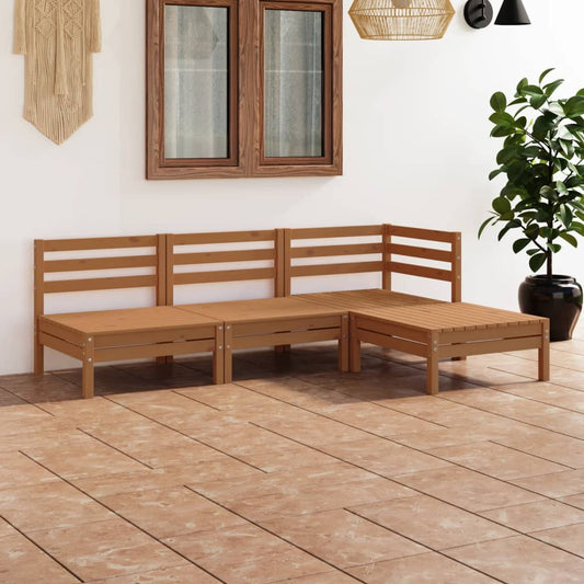 4-tlg. Garten-Lounge-Set Massivholz Kiefer Honigbraun