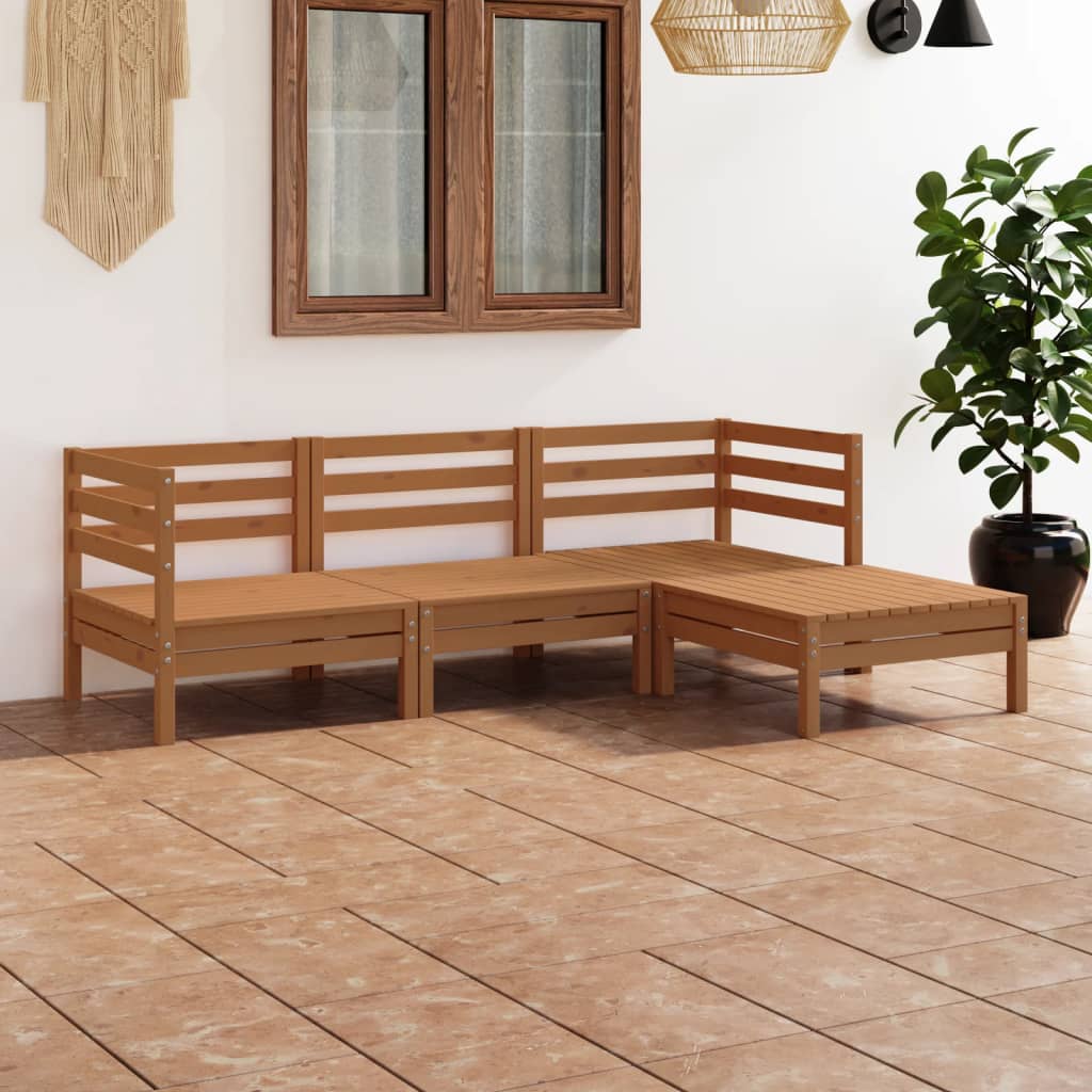 4-tlg. Garten-Lounge-Set Massivholz Kiefer Honigbraun